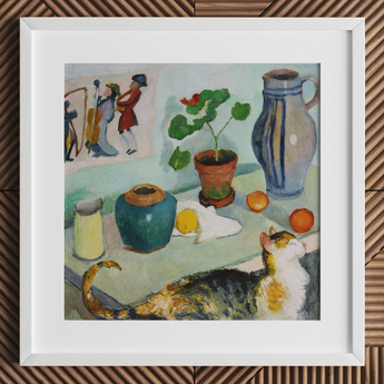 Ghost in the House Stalls - August Macke Art Print / Canvas Framed Painting Life Cat Potted Plant Ceramic Vessels August Macke’s Whimsical