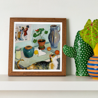 Ghost in the House Stalls - August Macke Art Print, Framed Watercolor Painting Life Potted Plants Jars Fruit