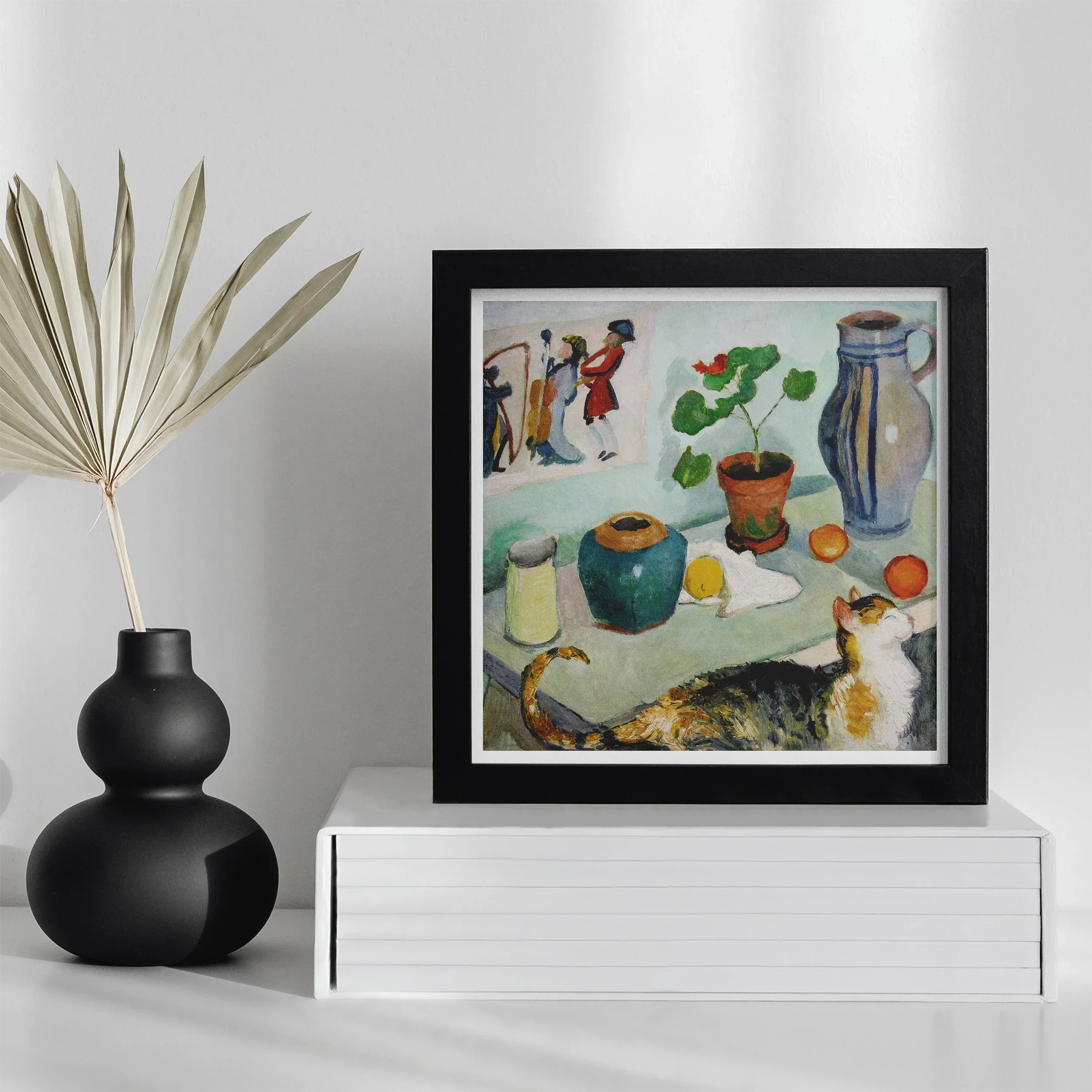 Ghost in the House Stalls August Macke Art Print, Framed Watercolor Painting Potted Plants Vases Fruit Table