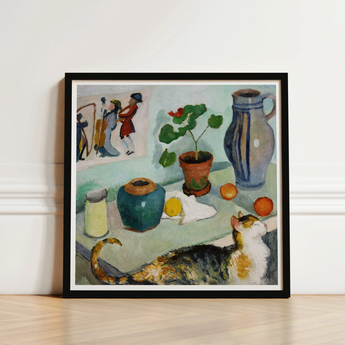 Ghost in the House Stalls - August Macke Art Print / Canvas Black-framed Reproduction Life Painting Cat Vases Fruit Potted Macke’s