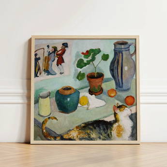 Ghost in the House Stalls - August Macke Art Print / Canvas Framed Painting Life Cat Potted Plant Vessels Soft Macke’s Whimsical World,