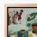 Ghost in the House Stalls - August Macke Art Print / Canvas Framed Painting Stylized Scene Figures Colorful Attire Potted Macke’s Whimsical