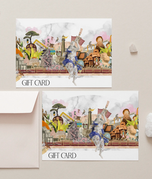Whimsical Collage-style Gift Card Vibrant Scene Eclectic Objects