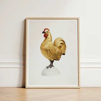 Gilded Rooster - Karl J. Hentz 1930s Decorative Art Print / Canvas Framed Illustration Golden Red Comb Wattle White Regal, Kitchen, Prints