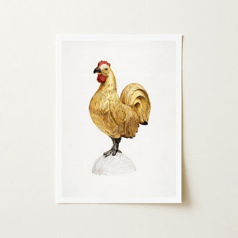 Gilded Rooster - Karl J. Hentz 1930s Decorative Art Print / Canvas Detailed Watercolor Illustration Golden Red Comb Wattle Regal, Kitchen,
