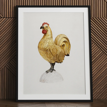 Gilded Rooster - Karl J. Hentz 1930s Decorative Art Print / Canvas Detailed Illustration Golden Rooster Red Comb Wattle White Regal Art,
