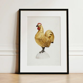 Gilded Rooster - Karl J. Hentz 1930s Decorative Art Print / Canvas Framed Artwork Detailed Illustration Golden Rooster Red Comb Regal Art,