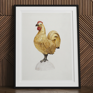 Gilded Rooster - Karl J. Hentz 1930s Decorative Art Print, Framed Illustration Golden Rooster Red Comb