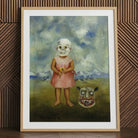 Girl with Death Mask - Frida Kahlo Art Print, 24x32’’ / 61x81cm / Natural Frame / 2’’ Matboard, Framed Painting Child Skull Mask Flower