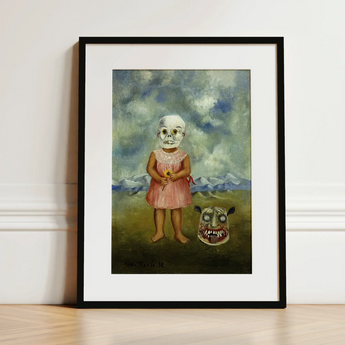 Girl with Death Mask - Frida Kahlo Art Print / Canvas Framed Art Print Surreal Painting Child Skull Face Frida Kahlo, Death Mask, Stormed