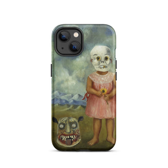 Girl with Death Mask - Frida Kahlo Iphone Case, 13 / Matte, Iphone Case Spooky Surreal Painting Child Skull Mask