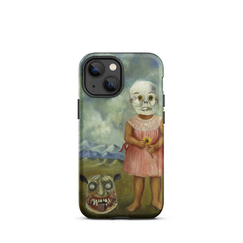 Girl with Death Mask - Frida Kahlo Iphone Case, 13 Mini / Matte, Black Iphone Horror-themed Painting Case