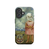 Girl with Death Mask - Frida Kahlo Iphone Case, 16 / Matte, Black Smartphone Case Macabre Painting Child Skull Mask