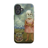 Girl with Death Mask - Frida Kahlo Iphone Case, 16 Plus / Matte, Smartphone Case Creepy Painting Child Skull Mask