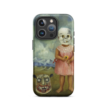 Girl with Death Mask - Frida Kahlo Iphone Case, 16 Pro / Matte, Iphone Case Spooky Painting Girl Skull Mask