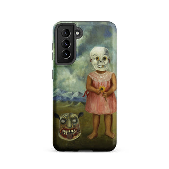 Girl with Death Mask - Frida Kahlo Samsung Case, Galaxy S21 / Matte, Black Smartphone Case Macabre Painting Child Skull Mask