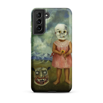 Girl with Death Mask - Frida Kahlo Samsung Case, Galaxy S21 Plus / Matte, Smartphone Case Macabre Painting Girl Skull Mask Flower