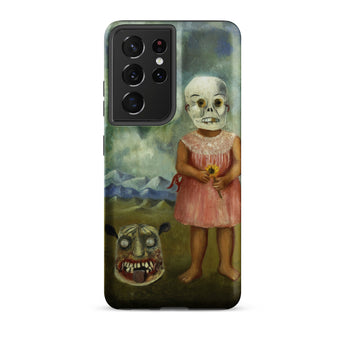 Girl with Death Mask - Frida Kahlo Samsung Case, Galaxy S21 Ultra / Matte, Black Smartphone Case Macabre Painting Girl Skull Mask