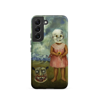 Girl with Death Mask - Frida Kahlo Samsung Case, Galaxy S22 / Matte, Black Smartphone Creepy Surreal Painting Child Skull Mask