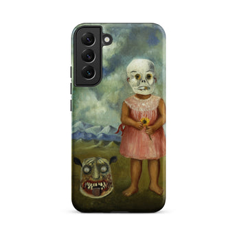 Girl with Death Mask - Frida Kahlo Samsung Case, Galaxy S22 Plus / Matte, Phone Case Surrealist Painting Child Skull Mask Sunflower