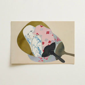 Girl in Fan - Kamisaka Sekka Meiji Rinpa Art Print / Canvas Soft Beige Rectangular Canvas Abstract Composition Layered Stylized Kamisaka