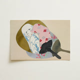 Girl in Fan - Kamisaka Sekka Meiji Rinpa Art Print / Canvas Soft Beige Rectangular Canvas Abstract Composition Layered Stylized Kamisaka