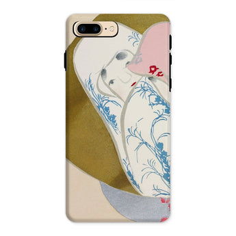 Girl in Fan - Kamisaka Sekka Rinpa Art Iphone Case, 8 Plus / Matte, Phone Case Artistic Design Elephant Blue Floral Patterns