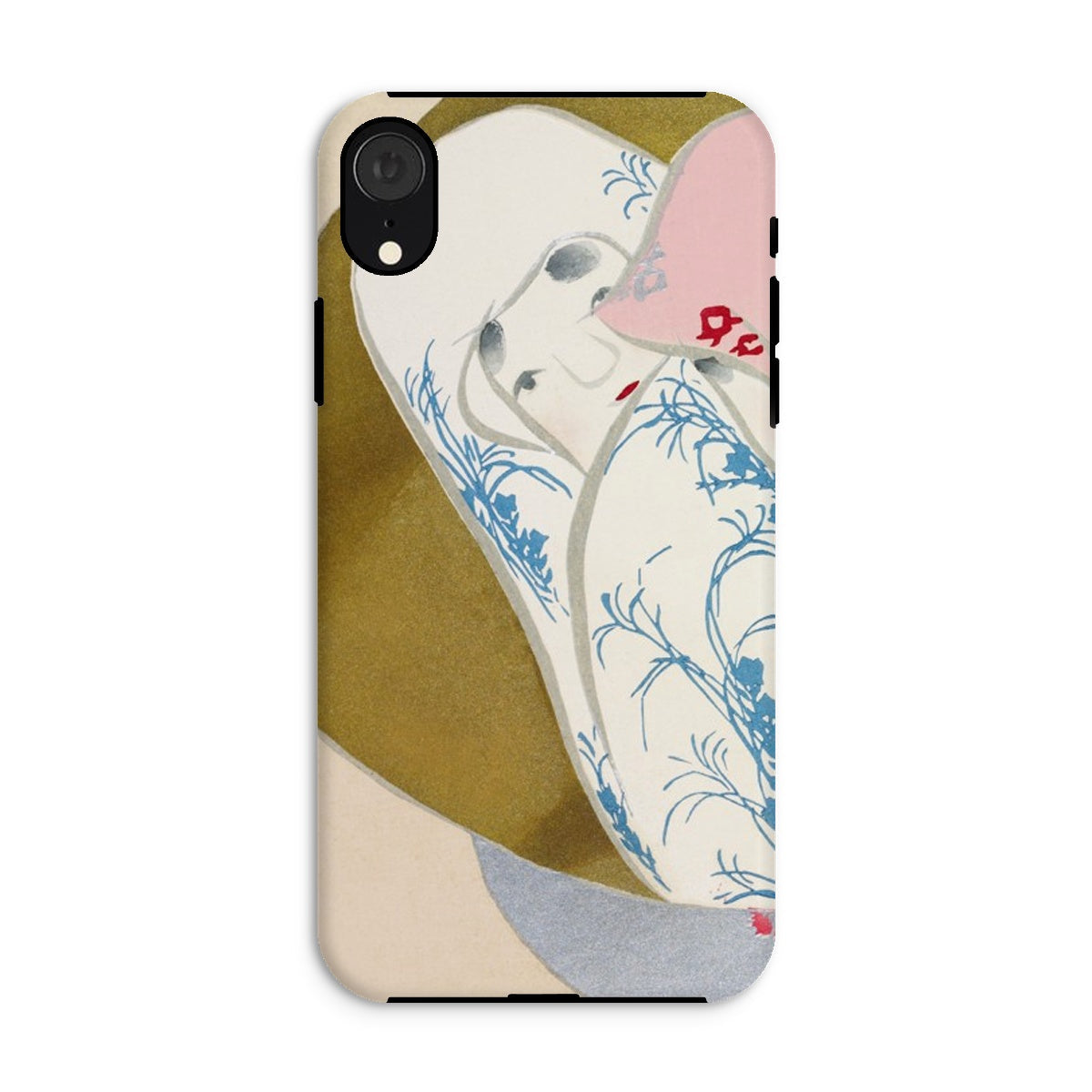 Girl in Fan Kamisaka Sekka Rinpa Art Iphone Case, Xr / Matte, Phone Case Artistic Design Stylized Face Blue Floral