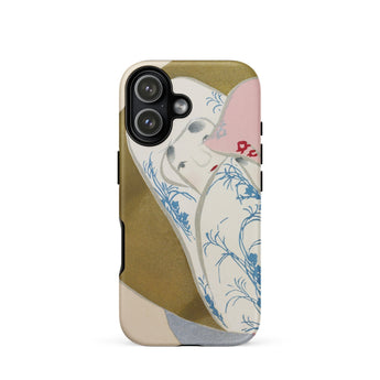 Girl in Fan - Kamisaka Sekka Rinpa Art Phone Case Iphone 17 / Matte Iphone 12 Case Elephant Design Olive Green Beige Kamisaka Sekka,