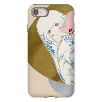 Girl in Fan - Kamisaka Sekka Rinpa Art Phone Case Iphone 8 / Matte Phone Case Artistic Design Stylized Face Blue Floral Kamisaka Sekka,