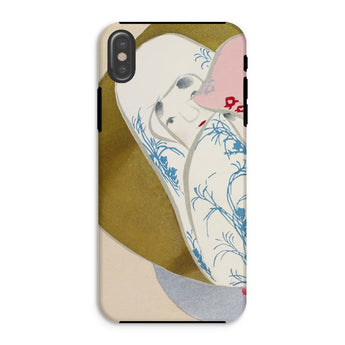 Girl in Fan - Kamisaka Sekka Rinpa Art Phone Case Iphone Xs / Matte Phone Case Artistic Design Stylized Face Floral Patterns Kamisaka