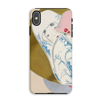 Girl in Fan - Kamisaka Sekka Rinpa Art Phone Case Iphone Xs Max / Matte Phone Case Artistic Design Stylized Face Blue Floral Kamisaka