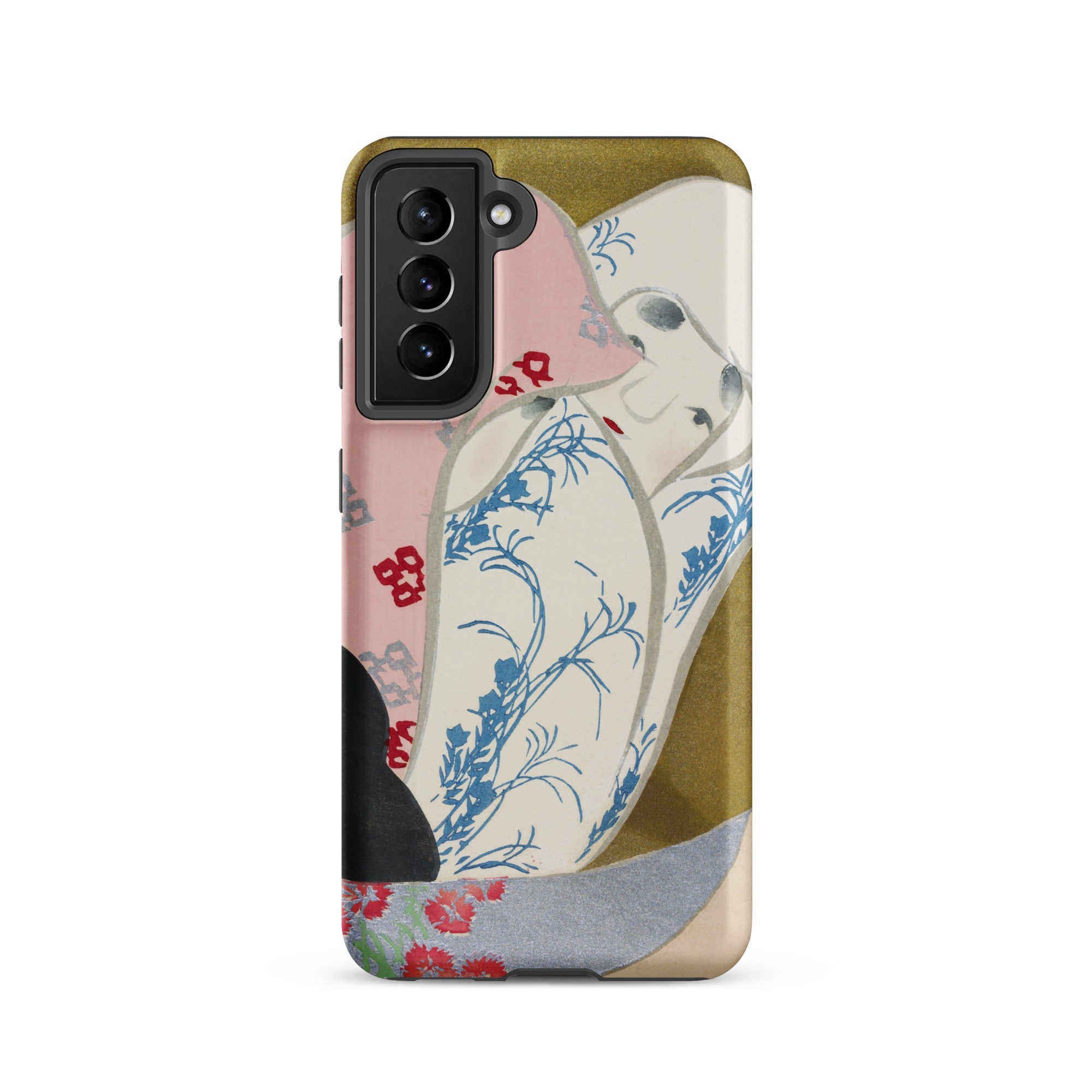 Girl in Fan Kamisaka Sekka Rinpa Art Samsung Case, Galaxy S21 / Matte, Smartphone Case Stylized Abstract Design Pink Black Blue