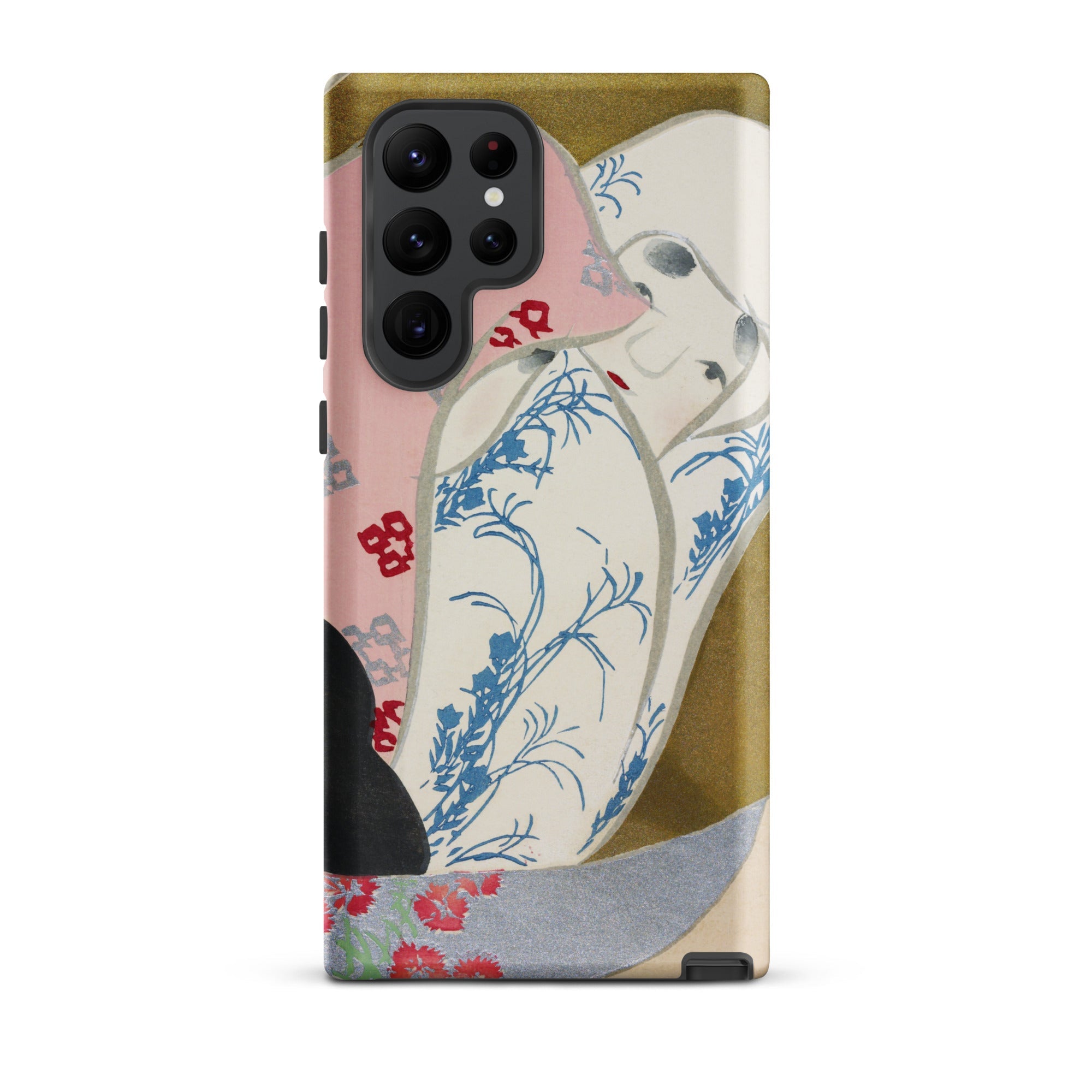 Girl in Fan Kamisaka Sekka Rinpa Art Samsung Case, Galaxy S22 Ultra / Matte, Protective Smartphone Case Colorful Abstract Floral Design