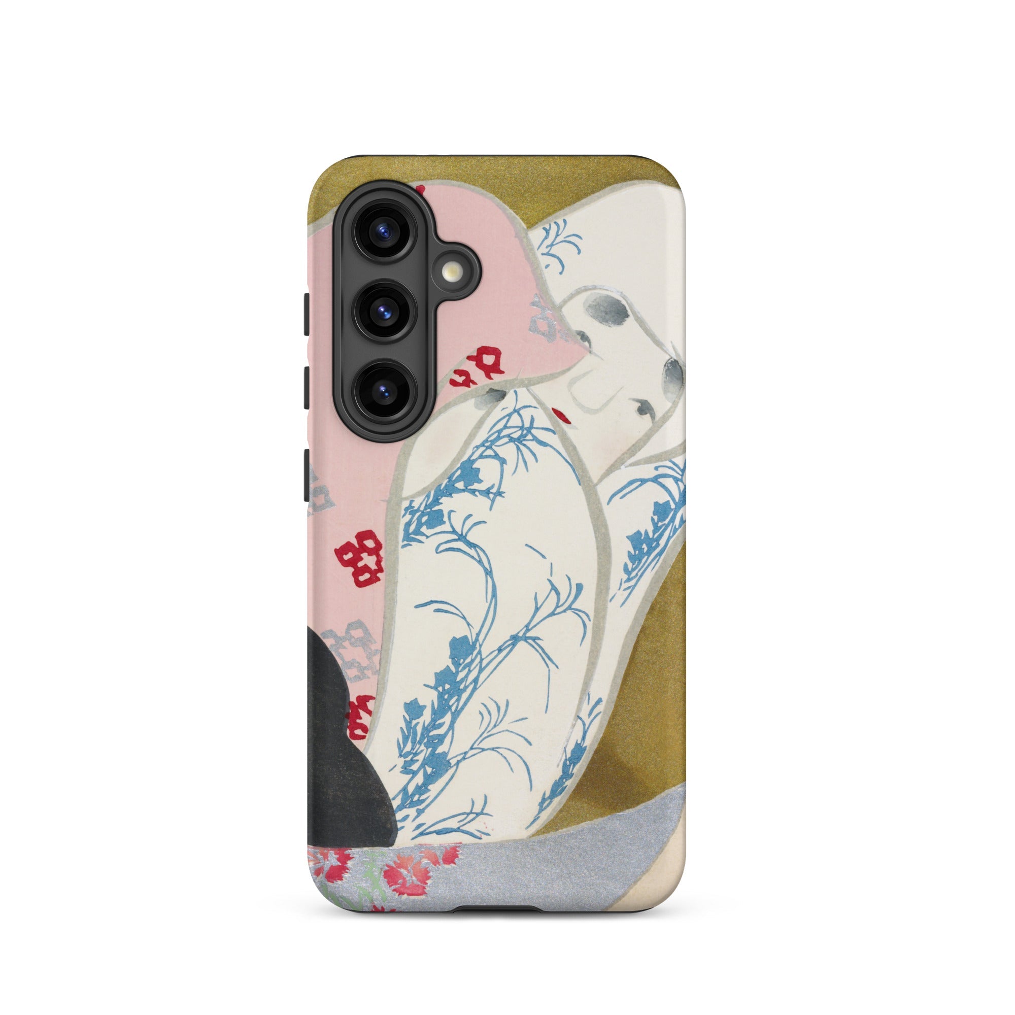 Girl in Fan Kamisaka Sekka Rinpa Art Samsung Case, Galaxy S24 / Matte, Smartphone Case Abstract Artistic Design Pink White Blue