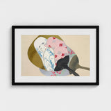 Girl in Fan - Kamisaka Sekka Meiji Rinpa Art Print / Canvas Framed Artwork Stylized Abstract Depiction Two Figures Wrapped, Avant-garde
