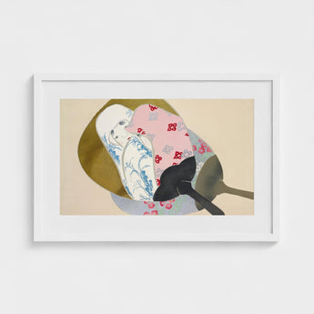 Girl in Fan - Kamisaka Sekka Meiji Rinpa Art Print / Canvas Framed Artwork Stylized Abstract Depiction Figure Wrapped Patterned,