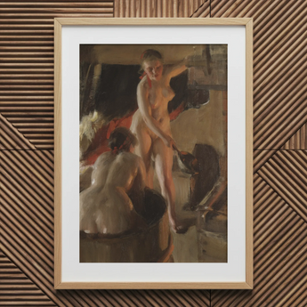 Girls from Dalarna Having a Bath - Anders Zorn Art Print / Canvas, 20x30’’ / 51x76cm / Natural Frame / Matboard, Posters Prints & Visual