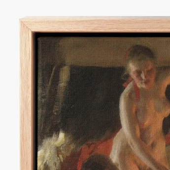 Girls from Dalarna Having a Bath - Anders Zorn Art Print / Canvas Framed Classical Painting Woman Soft Warm, Dim Timber Bathhouse, Summer