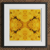 Gold Rush - Chrysanthemum Op Art Print, 12x12’’ / 31x31cm / Black Frame / 2’’ Matboard, Framed Print Symmetrical Kaleidoscope Pattern