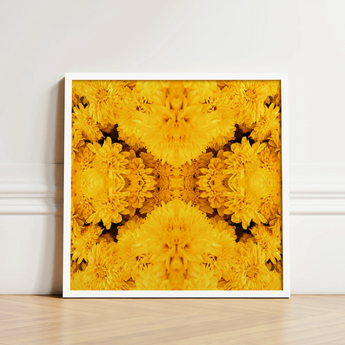 Vibrant Yellow Floral Art Print Sleek White Frame Behold Gold Rush, Entrancing Symphony, Trippy Chrysanthemum