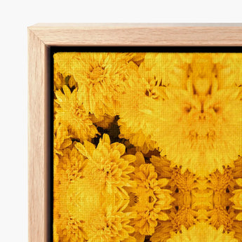 Framed Canvas Print Vibrant Symmetrical Pattern Golden-yellow Chrysanthemums Behold Gold Rush, Entrancing Floral Symphony, Trippy