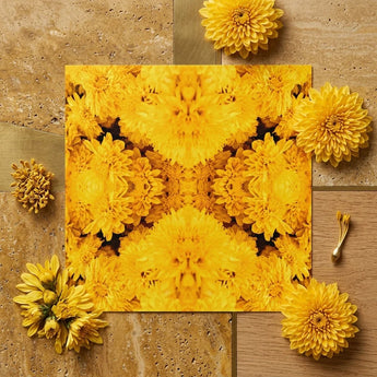 Gold Rush - Chrysanthemum Op Art Print / Canvas Vibrant Yellow Floral Square Behold, Entrancing Symphony, Trippy Prints