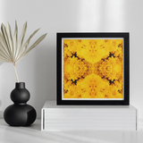 Gold Rush - Chrysanthemum Op Art Print, Framed Yellow Black Kaleidoscopic Art Print Symmetrical Patterns