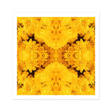 Gold Rush - Chrysanthemum Op Art Print, Kaleidoscopic Pattern Bright Yellow Chrysanthemum Flowers Arranged Symmetrical