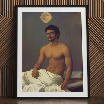 Gold Star - Gay Indian Neoclassical Art Print / Canvas Black-framed Art Print Classical-style Portrait Muscular Man Draped Moonlit Desire