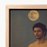 Framed Canvas Print Portrait Man Dark Curly Hair Moonlit Desire Beckons, Gay Indian Neoclassical, Art