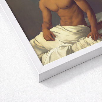 White-framed Canvas Print Classical Painting Muscular Nude Male Moonlit Desire Beckons, Gay Indian Neoclassical, Art