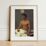 Gold Star - Gay Indian Neoclassical Art Print / Canvas Framed Portrait Muscular Man Classical Style Depicted Soft Moonlit Desire Beckons,