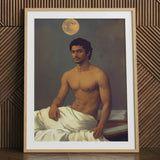 Gold Star - Gay Indian Neoclassical Art Print / Canvas Framed Portrait Muscular Man Dark Curly Hair Draped Moonlit Desire Beckons, Gay